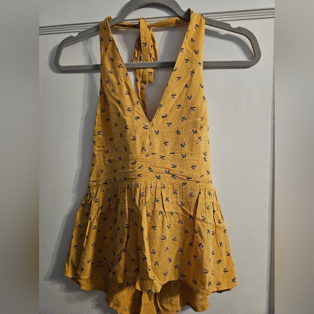 American Eagle Yellow with Florals Halter Top